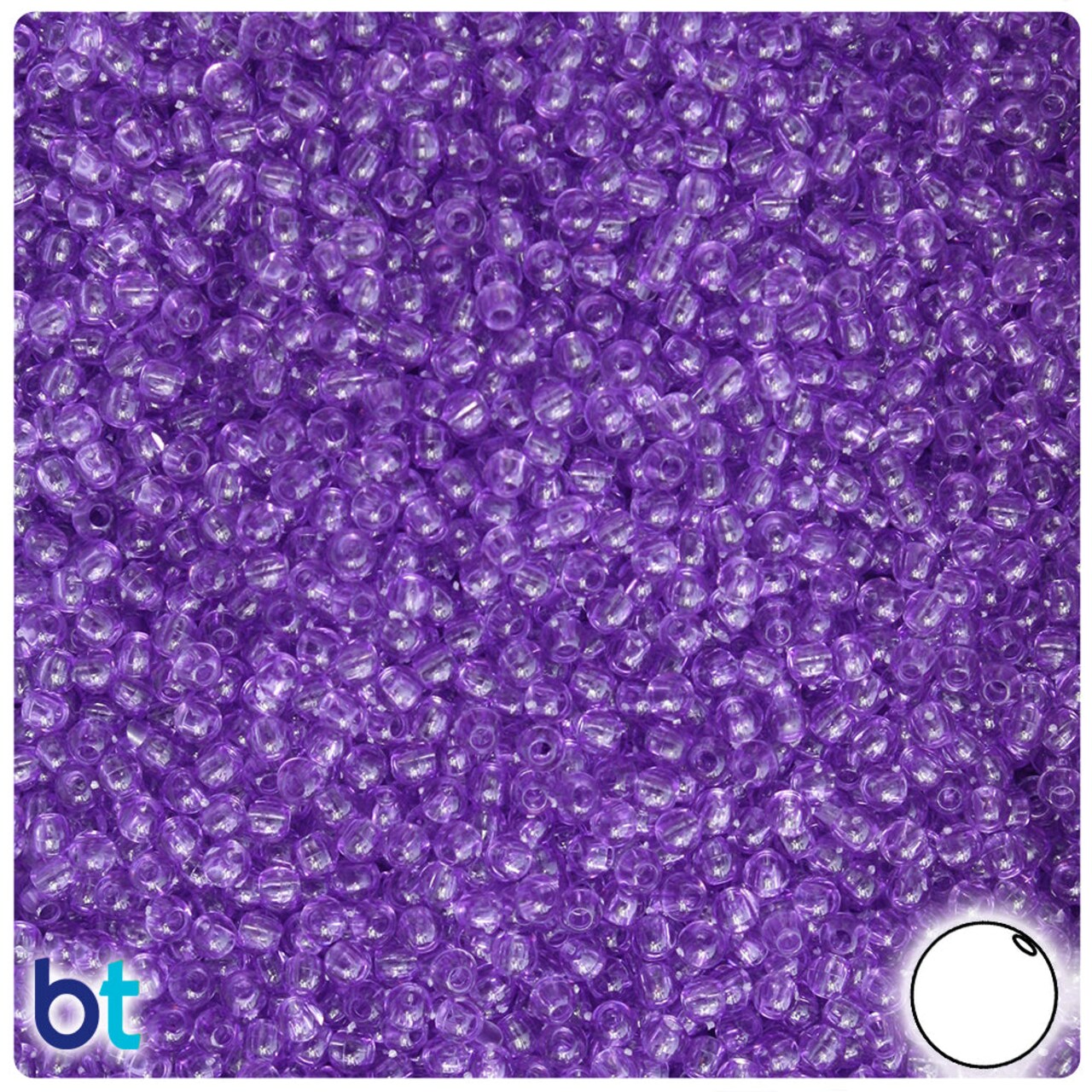 BeadTin Amethyst Transparent 3mm Round Plastic Craft Beads (1oz)